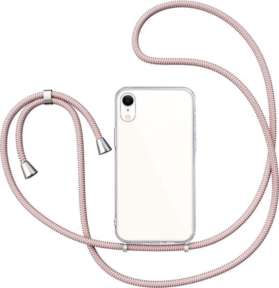 Hoesje met Koord geschikt voor iPhone XR - Back Cover Siliconen Case Transparant Hoes Roségoud