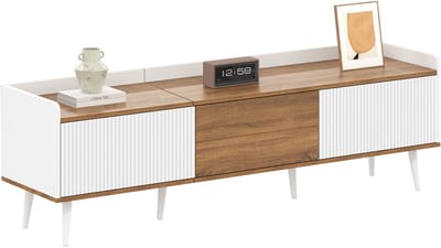 TV-Meubel - 160x39x49,5 cm - 3 Deuren met Compact Design - MDF - Wit/Hout