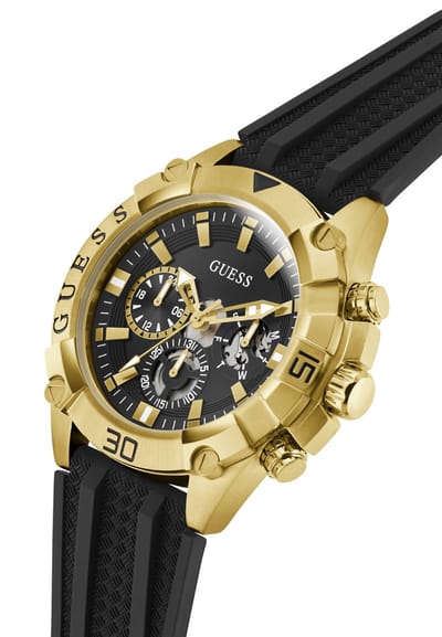 Guess Prospect Quartz Analoog Horloge Zwart Kast Gemaakt Van 100% Roestvrij Staal En Een Armband Van 100% Siliconen 46 GW1060G2