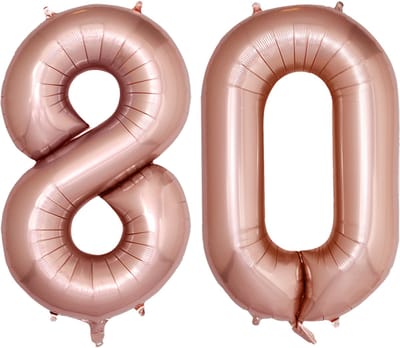 Folie Ballon Cijfer 80 Jaar Rose goud Verjaardag Versiering Helium Cijfer Ballonnen Feest versiering Met Rietje - 86Cm