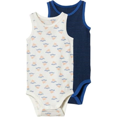 lupilu 2 baby rompertjes (Wit/blauw, 50/56)