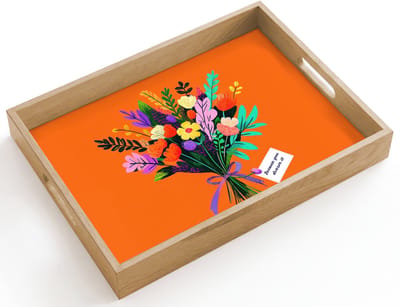 Dienblad hout 40x30 cm - Schootdienblad - Kaartje - Boeket - Bloemen - Borrelplank rechthoek - Plateau dienbladen