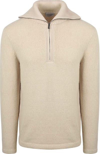 Suitable Deep Zip Pullover Boiled Wool Ecru - Maat S - Heren - Schipperstrui - Schipperstrui met rits - Volwassen mannen
