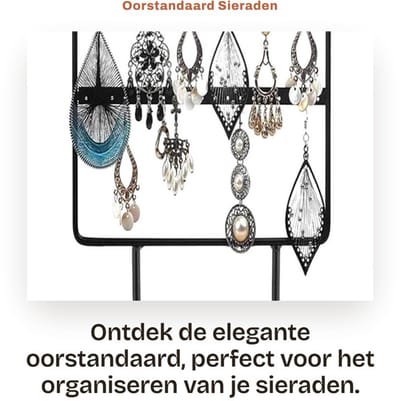 Dailygoods- Oorstandaard 24 Gaten - Elegante Sieradenhouder - Metalen Display - Opbergrek voor Oorbellen - 5,8 x 2,8 x 9,1 Inch - Zwart Hout/Metaal - Sieradenrek