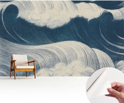 Wallfluent Zelfklevend Behang - Zeegolven Zelfklevend fotobehang - 416x254 cm - Marine Zelfklevend Behang - Herpositioneerbaar - Voor de woonkamer, voor het kantoor, voor de slaapkamer Zelfklevend Behang
