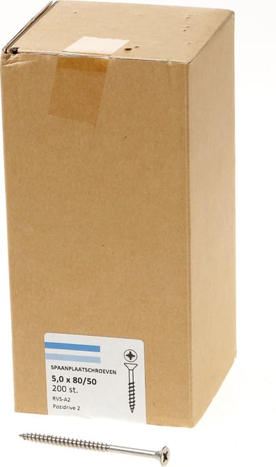 Hoenderdaal Spaanplaatschroef RVS platverzonken kop PZ2 deeldraad 5.0X60/35 (per 200 stuks)