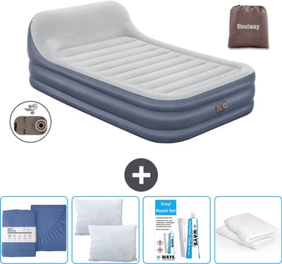 Bestway luchtbed - 2-Persoons - 152 x 226 x 46 cm - Grijs - Inclusief pomp - Hoeslaken - Kussen - Kussenbeschermer en Reparatieset