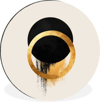 WallCircle - Wandcirkel - Muurcirkel - Abstract ontwerp - Zwarte cirkel - Verfvlekken - Aluminium - Dibond - 30x30 cm - Binnen en Buiten