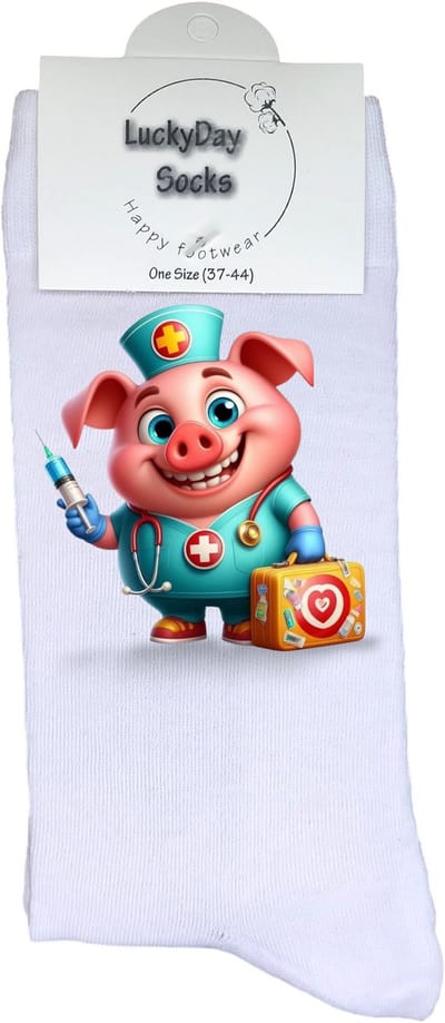 Dokter - Opkikker - Verjaardag cadeau - Grappige sokken - Leuke sokken - Hem haar sokken - Vrolijke sokken - Operatie - Moederdag - Varken - Operatie - Ziek - Beterschap - Grappig cadeau - Kerst sokken - Sint cadeau - Socks maken Happy - 37-44