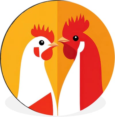 WallCircle - Wandcirkel - Muurcirkel - Kippen - Oranje - Vlakken - Aluminium - Dibond - 30x30 cm - Binnen en Buiten