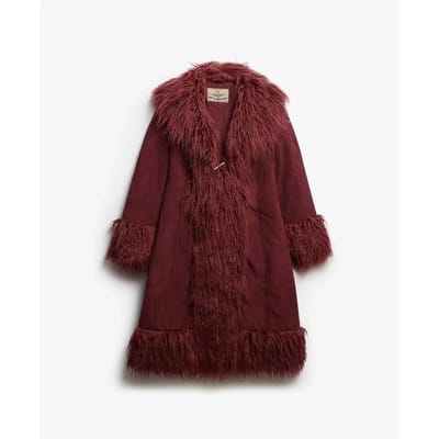 Superdry Long Afghan Jas Rood,Paars M Vrouw