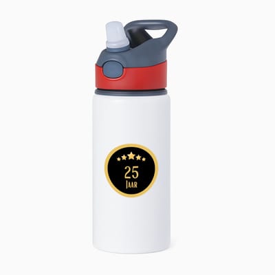 Hacebo® - 25 jaar waterfles met rietje rood - iemand die 25 jaar is geworden of 25 jaar lang een relatie hebben of getrouwd zijn - verjaardagscadeau - verjaardag - cadeau - kado - geschenk - gift - relatie - trouwdag - water fles - 650ML