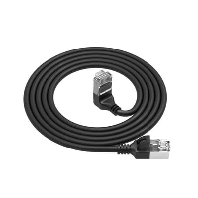 ACT Zwarte 0,5 meter U/FTP CAT6A LSZH Slimline patchkabel met RJ45 connectoren recht naar 90° haaks boven DA4900