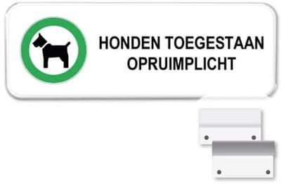 Bord honden toegestaan met opruimplicht - Weerbestendig Aluminium - 40x15 cm - Bevestiging: Met muur-/ wandmontage beugels