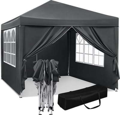 Party Tent - Opvouwbaar - EasyUp - Paviljoen voor Buiten - Tuinfeest - 3x3m - Waterdicht - UV Bestendig - Grijs