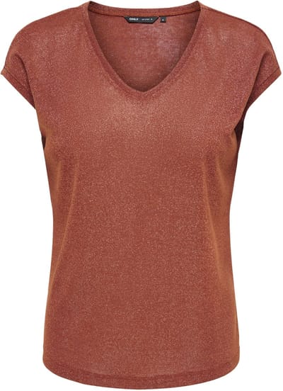 ONLY- ONLSILVERY S/S V NECK LUREX TOP JRS NOOS - Dames - T-shirt