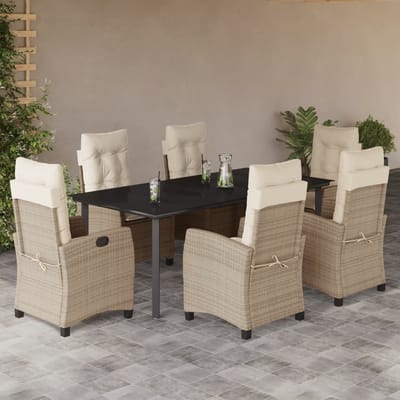 vidaXL - 7-delige - Tuinset - met - kussens - poly - rattan - beige