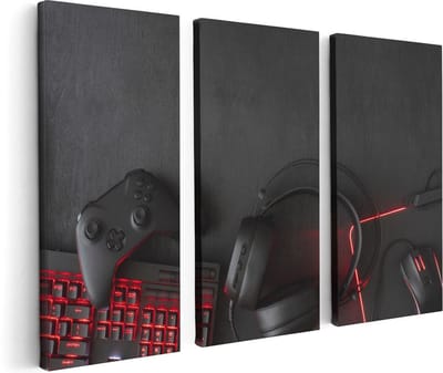 Artaza Canvas Schilderij Drieluik Gaming Spullen - Accessoires - Controller - 120x80 - Foto Op Canvas - Canvas Print