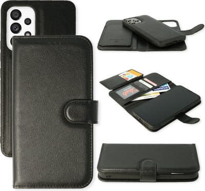 Casemania Hoesje Geschikt voor Samsung Galaxy A13 4G - Zwart - 2 in 1 Luxe Kunstlederen Portemonnee Book Case met Extra Vakken
