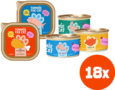 Tommie the Cat - 18x 85gr - verse paté & mousse mix smaken - kattenvoer natvoer - voordeel verpakking - zonder suiker en graanvrij
