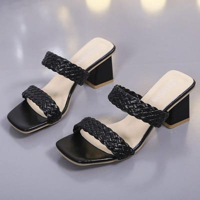 Zomer Dames Instappers Bohemia Weefsel OL Kleding Pumps Sandalen Voor Dames Wit Hoge Dikke Hak Pantoffels Slides Schoenen Plus Maat 35-42 42 zwart