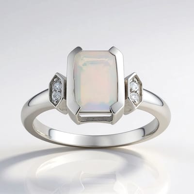 Cavill - Zilveren ring - 925 Sterling zilver geplatineerd - 0,827 ct Octagonale Welo-opaal - 0,049 ct Zirkonia - Modern elegant design