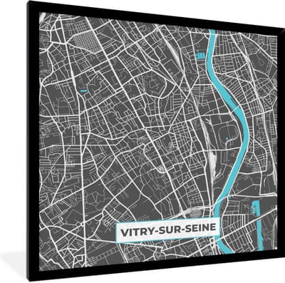 Fotolijst incl. Poster - Frankrijk - Plattegrond - Stadskaart - Kaart - Vitry-sur-Seine - 40x40 cm - Posterlijst