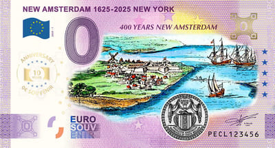 0 Euro biljet Nederland 2025 - New Amsterdam 1625-2025 New York ANNIVERSARY KLEUR