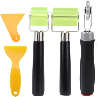 Set van 3 drukrollers, siliconen rollers en rubber rollers voor behang en PVC-lassen met 2 schrapers, hittebestendig en ideaal voor randen