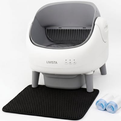 Livista Automatische Kattenbak - Zelfreinigende Kattenbak - Elektrische Kattenbak - Inclusief App - 76L XXL - Met Kattenbakmat en 2 Rollen Opvangzakjes - Geurfilter - Open Design - Wit