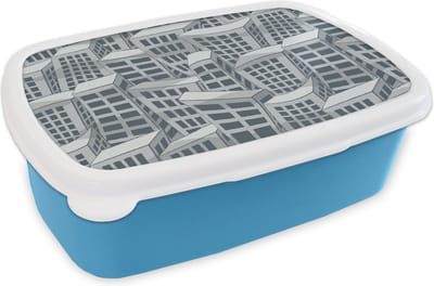Broodtrommel Blauw - Lunchbox - Brooddoos - Patronen - Los Angeles - Skyline - 18x12x6 cm - Kinderen - Jongen