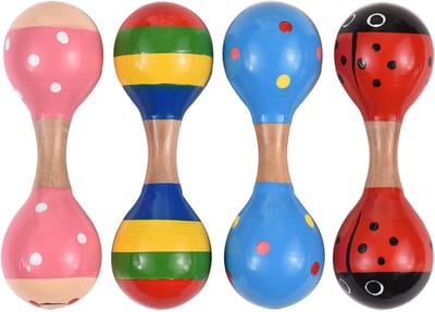 Houten Maracas - Muziekinstrumenten Kinderen - Muziek Maken - Vier Stuks Set - 23 x 17 x 5 cm - Kleurrijk
