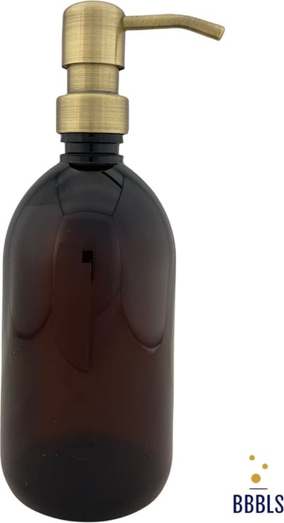BBBLS® Design Dispenser "Blanco" | Bruin Kunststof | 500ml | RVS / Metaal Pomp Goud | Zeeppomp | Zeepdispenser | Zeephouder
