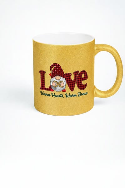 Gouden Glitter Mok 'Love' Kabouter - Warm Hearts, Warm Brews - Uniek Cadeau