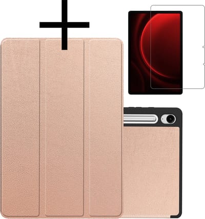 Hoes - Geschikt voor Samsung Galaxy Tab S9 FE - Met Screenprotector - Trifold Bookcase - Hard Cover Case - Met Uitsparing Geschikt voor S Pen - Hardcover Book - Tablet Hoesje - Rosé goud