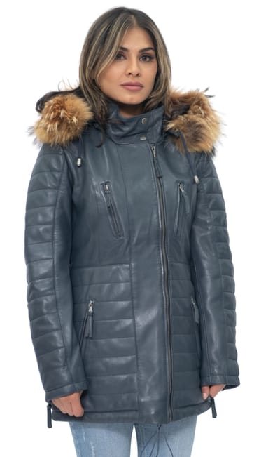 Dames gewatteerde leren parka jas-Curitiba