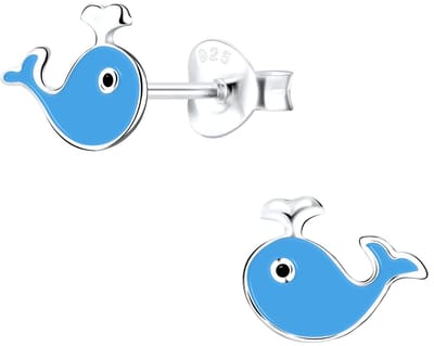 Joy|S - Zilveren walvis oorbellen - blauwe vis oorbellen - 11 x 8 mm