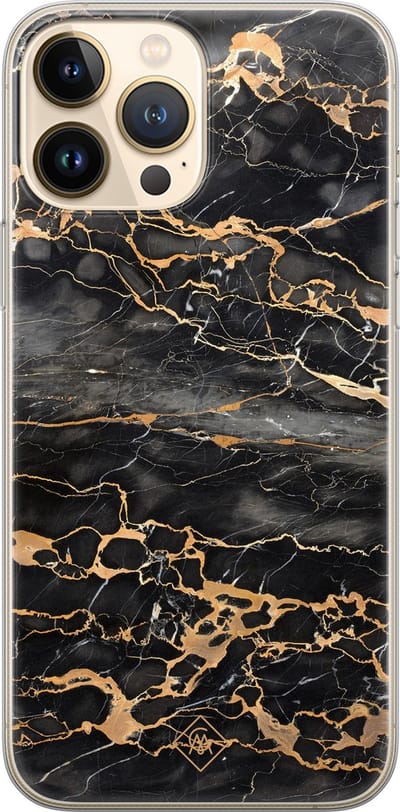 Casimoda® hoesje - Geschikt voor iPhone 13 Pro Max - Marmer Grijs Brons - Siliconen/TPU telefoonhoesje - Backcover - Marmer - Grijs