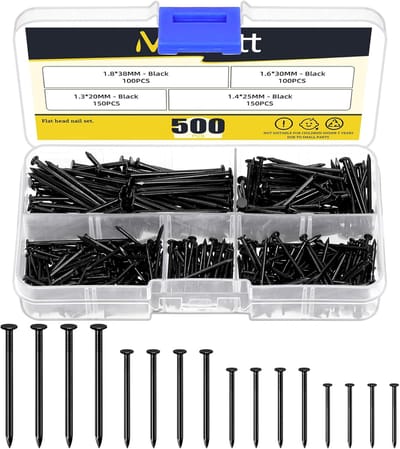 Hardware spijkers assortiment kit 500pcs - 4 maten - zwart - ideaal voor het ophangen van foto's - ShopVlot