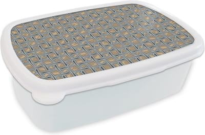 Broodtrommel Wit - Lunchbox - Brooddoos - Bruin - Patronen - Geometrie - 18x12x6 cm - Volwassenen