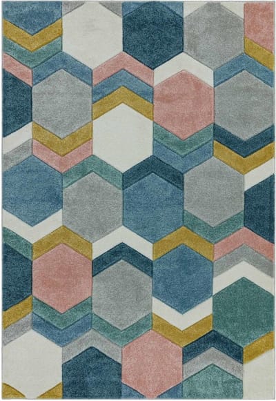 Easy Living - Sketch-Hexagon-Multi Vloerkleed - 160x230  - Rechthoek - Laagpolig Tapijt - Modern - Meerkleurig
