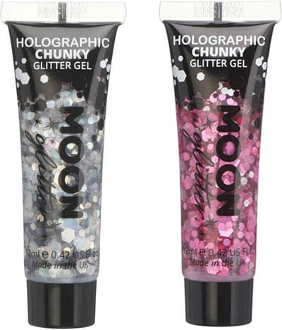 Moon Creations Chunky Glittergel set - voor lichaam en gezicht - zilver/roze