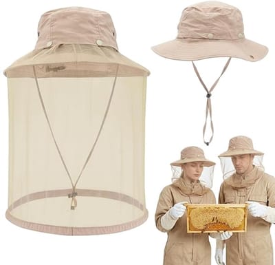 Muskietennet hoofd-hoofdnet-muggenhoed-Insectennetmuts - Imkersmuts - Draagbare muggennetmuts - Zomerse imkersmuts voor wandelingen - Khaki - 52x10 cm