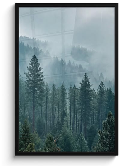 Poster in lijst - Fotolijst 60x90 cm - Posters - Naaldwoud - Bergen - Mist - Posterlijst zwart - Decoratie - Wanddecoratie woonkamer - Muurdecoratie slaapkamer