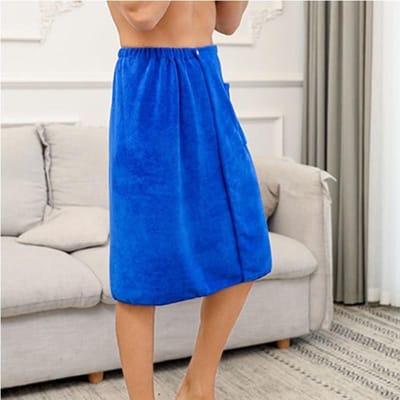 Serviette de douche enveloppante douce pour hommes, serviettes de bain réglables en microfibre, pantalon de Spa élastique 70*140cm bleu