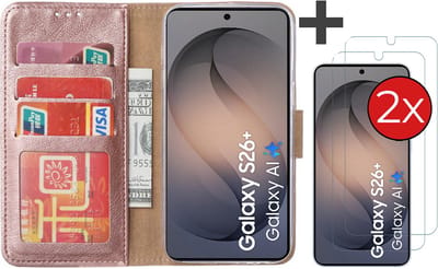 Hoesje met 2 Stuks Screenprotectors Geschikt voor Samsung Galaxy S26 Plus – Arara bookcase met pasjeshouder - Rosegoud