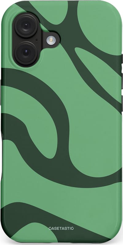 Casetastic hoesje geschikt voor Apple iPhone 16 - MagSafe - Dubbellaagse bescherming - Khakigroene Bos Blobs - Fashion Case - Saliegroen Donkergrijs
