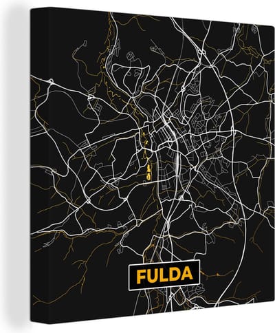 Canvas Schilderij Black and Gold – Stadskaart – Fulda – Duitsland – Plattegrond – Kaart - 20x20 cm - Wanddecoratie