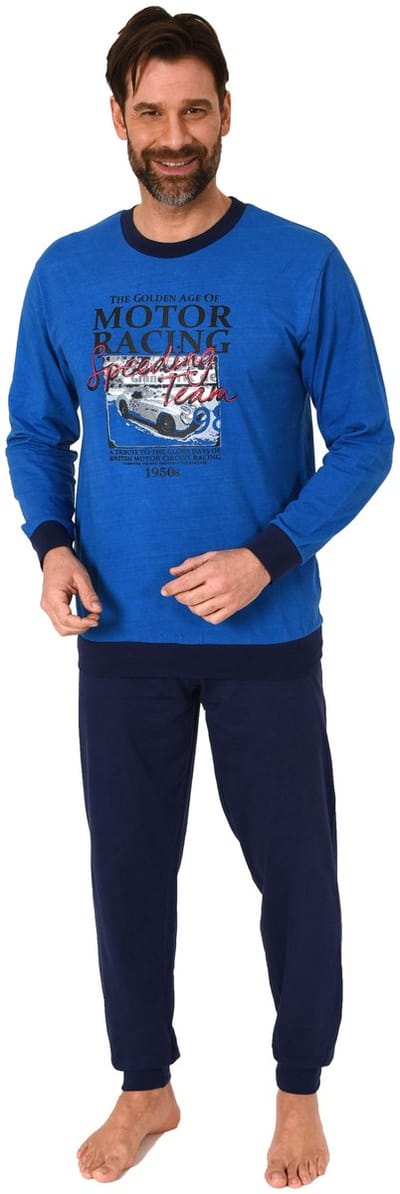 Herenpyjama met lange mouwen en manchetten Pyjama's in leuke kleuren en met frontprint