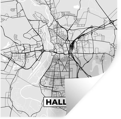 Muurstickers - Sticker Folie - Duitsland - Plattegrond - Kaart - Halle - Stadskaart - 100x100 cm - Plakfolie - Muurstickers Kinderkamer - Zelfklevend Behang XXL - Zelfklevend behangpapier - Stickerfolie